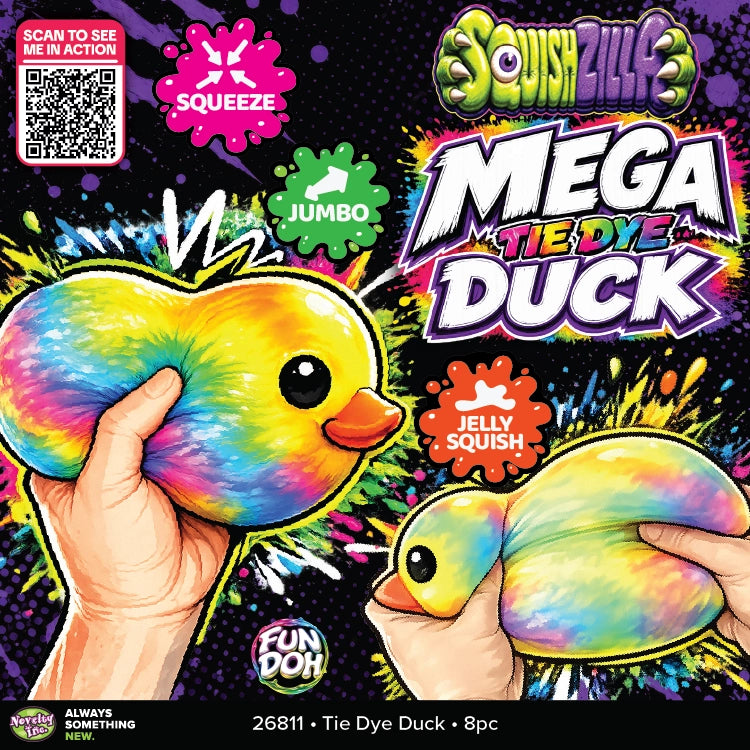 Fun Doh Mega 5" Squishy Tie Dye Duck Toy Variety - 8/Display
